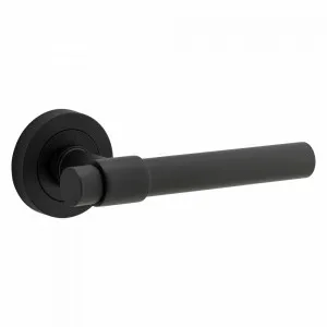 Helsinki Lever with  Round Rose Matt Black by Iver, a Door Knobs & Handles for sale on Style Sourcebook