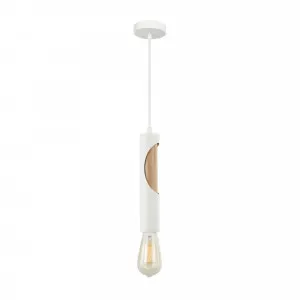 CLA Ida 1 Light Tube Iron and Wood Pendant Light (E27) Matte White by Compact Lamps Australia, a Pendant Lighting for sale on Style Sourcebook