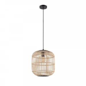Eglo Bordesley Timber Rattan E27 Pendant Light 1 Light Large by Eglo, a Pendant Lighting for sale on Style Sourcebook
