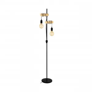 Eglo Townshend Light Timber And Black Floor Lamp 2 Light by Eglo, a Floor Lamps for sale on Style Sourcebook