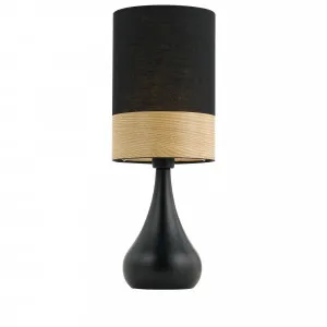 Telbix Akira Teardrop Vase Table Lamp With Fabric Shade Black and Oak by Telbix, a Table & Bedside Lamps for sale on Style Sourcebook