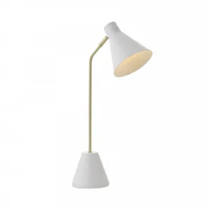 Telbix Ambia Small Edison Screw (E14) Adjustable Table Lamp Matte White and Brass by Telbix, a Table & Bedside Lamps for sale on Style Sourcebook