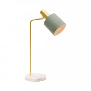 Mercator Addison Table Lamp With Brushed Brass Metalware And White Marble Base Matt Jade by Mercator, a Table & Bedside Lamps for sale on Style Sourcebook