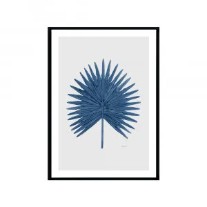 Fan Palm Living in Navy Blue with Whisper Grey Fine Art Print | FRAMED Black Boxed Frame A3 (29.7cm x 42cm) by Luxe Mirrors, a Artwork & Wall Decor for sale on Style Sourcebook