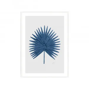 Fan Palm Living in Navy Blue with Whisper Grey Fine Art Print | FRAMED White Boxed Frame A3 (29.7cm x 42cm) by Luxe Mirrors, a Artwork & Wall Decor for sale on Style Sourcebook