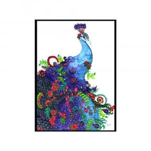 Jazzy the Colourful Peacock Fine Art Print | FRAMED Black Boxed Frame A3 (29.7cm x 42cm) With White Border by Luxe Mirrors, a Artwork & Wall Decor for sale on Style Sourcebook