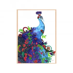 Jazzy the Colourful Peacock Fine Art Print | FRAMED Tasmanian Oak Boxed Frame A3 (29.7cm x 42cm) With White Border by Luxe Mirrors, a Artwork & Wall Decor for sale on Style Sourcebook