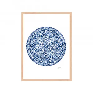 Sahara Mandala in Navy Wall Art | FRAMED Tasmanian Oak Boxed Frame A3 (29.7cm x 42cm) by Luxe Mirrors, a Artwork & Wall Decor for sale on Style Sourcebook