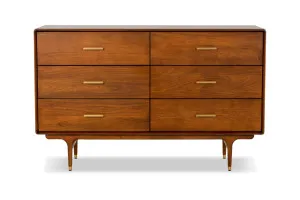 Manhattan Mid Century 6 Drawer Dresser, Poplar Wood in Brown, by Lounge Lovers by Lounge Lovers, a Dressers & Chests of Drawers for sale on Style Sourcebook