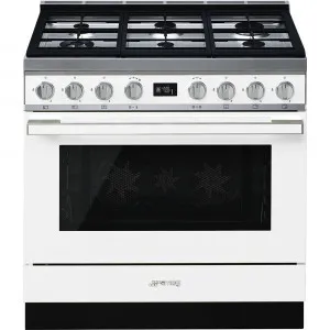 90cm  Pyrolytic Freestanding Cooker - White by Smeg, a Cooktops for sale on Style Sourcebook