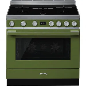 90cm  Induction Pyrolytic Freestanding Cooker - Olive Green by Smeg, a Cooktops for sale on Style Sourcebook