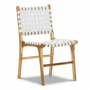 Lazie Set of 2 Leather Strapping Dining Chair, Teak & White by L3 Home, a Dining Chairs for sale on Style Sourcebook