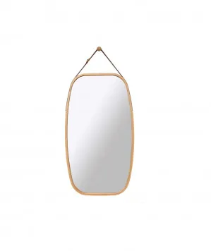 Oval Bamboo Frame and Leather Strap Wall Mirror 74cm x 43cm by Luxe Mirrors, a Mirrors for sale on Style Sourcebook