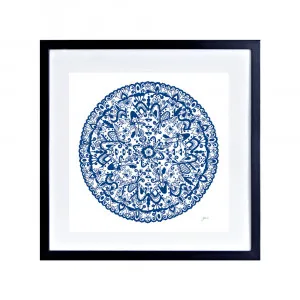 Sahara Mandala in Navy Wall Art | FRAMED Black Boxed Frame Square (30cm x 30cm) by Luxe Mirrors, a Artwork & Wall Decor for sale on Style Sourcebook