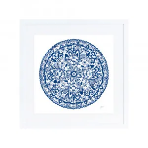 Sahara Mandala in Navy Wall Art | FRAMED White Boxed Frame Square (30cm x 30cm) by Luxe Mirrors, a Artwork & Wall Decor for sale on Style Sourcebook