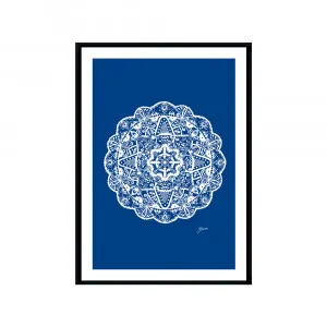 Marrakesh Mandala in Solid Navy Wall Art | FRAMED Black Boxed Frame A3 (29.7cm x 42cm) With White Border by Luxe Mirrors, a Artwork & Wall Decor for sale on Style Sourcebook