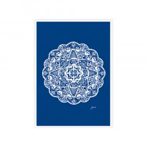 Marrakesh Mandala in Solid Navy Wall Art | FRAMED White Boxed Frame A3 (29.7cm x 42cm) No White Border by Luxe Mirrors, a Artwork & Wall Decor for sale on Style Sourcebook