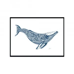 Harry the Humpback Whale in Navy Blue Fine Art Print | FRAMED Black Boxed Frame A3 (29.7cm x 42cm) by Luxe Mirrors, a Artwork & Wall Decor for sale on Style Sourcebook