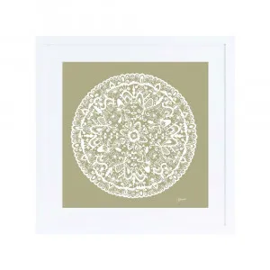 Sahara Mandala in Sage Solid Fine Art Print | FRAMED White Boxed Frame Square (30cm x 30cm) With White Border by Luxe Mirrors, a Artwork & Wall Decor for sale on Style Sourcebook