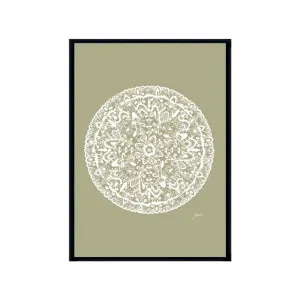 Sahara Mandala in Sage Solid Fine Art Print | FRAMED Black Boxed Frame A3 (29.7cm x 42cm) With White Border by Luxe Mirrors, a Artwork & Wall Decor for sale on Style Sourcebook