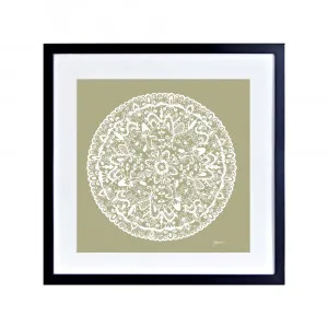 Sahara Mandala in Sage Solid Fine Art Print | FRAMED Black Boxed Frame Square (30cm x 30cm) No White Border by Luxe Mirrors, a Artwork & Wall Decor for sale on Style Sourcebook