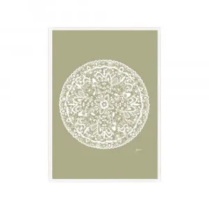 Sahara Mandala in Sage Solid Fine Art Print | FRAMED White Boxed Frame A3 (29.7cm x 42cm) No White Border by Luxe Mirrors, a Artwork & Wall Decor for sale on Style Sourcebook