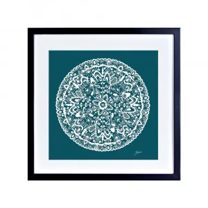 Sahara Mandala in Teal Solid Fine Art Print | FRAMED Black Boxed Frame Square (30cm x 30cm) With White Border by Luxe Mirrors, a Artwork & Wall Decor for sale on Style Sourcebook