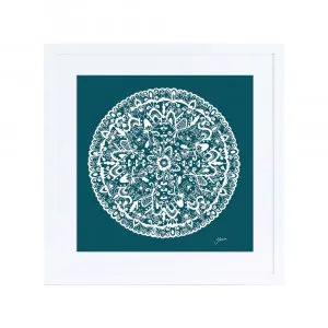 Sahara Mandala in Teal Solid Fine Art Print | FRAMED White Boxed Frame Square (30cm x 30cm) With White Border by Luxe Mirrors, a Artwork & Wall Decor for sale on Style Sourcebook