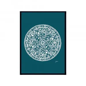 Sahara Mandala in Teal Solid Fine Art Print | FRAMED Black Boxed Frame A3 (29.7cm x 42cm) With White Border by Luxe Mirrors, a Artwork & Wall Decor for sale on Style Sourcebook