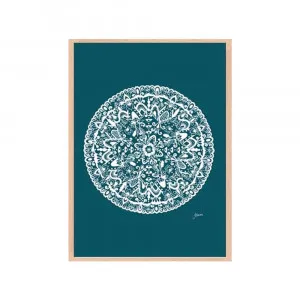 Sahara Mandala in Teal Solid Fine Art Print | FRAMED Tasmanian Oak Boxed Frame A3 (29.7cm x 42cm) With White Border by Luxe Mirrors, a Artwork & Wall Decor for sale on Style Sourcebook