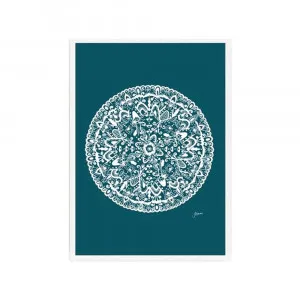 Sahara Mandala in Teal Solid Fine Art Print | FRAMED White Boxed Frame A3 (29.7cm x 42cm) With White Border by Luxe Mirrors, a Artwork & Wall Decor for sale on Style Sourcebook