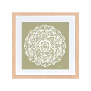 Marrakesh Mandala in Sage Solid Fine Art Print | FRAMED Tasmanian Oak Boxed Frame Square (30cm x 30cm) With White Border by Luxe Mirrors, a Artwork & Wall Decor for sale on Style Sourcebook