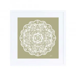 Marrakesh Mandala in Sage Solid Fine Art Print | FRAMED White Boxed Frame Square (30cm x 30cm) With White Border by Luxe Mirrors, a Artwork & Wall Decor for sale on Style Sourcebook