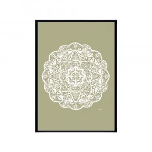 Marrakesh Mandala in Sage Solid Fine Art Print | FRAMED Black Boxed Frame A3 (29.7cm x 42cm) With White Border by Luxe Mirrors, a Artwork & Wall Decor for sale on Style Sourcebook