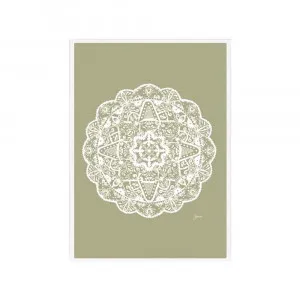 Marrakesh Mandala in Sage Solid Fine Art Print | FRAMED White Boxed Frame A3 (29.7cm x 42cm) With White Border by Luxe Mirrors, a Artwork & Wall Decor for sale on Style Sourcebook