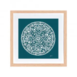 Sahara Mandala in Teal Solid Fine Art Print | FRAMED Tasmanian Oak Boxed Frame Square (30cm x 30cm) No White Border by Luxe Mirrors, a Artwork & Wall Decor for sale on Style Sourcebook