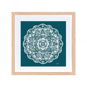 Marrakesh Mandala in Teal Solid Fine Art Print | FRAMED Tasmanian Oak Boxed Frame Square (30cm x 30cm) With White Border by Luxe Mirrors, a Artwork & Wall Decor for sale on Style Sourcebook