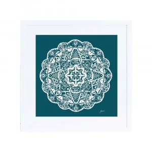 Marrakesh Mandala in Teal Solid Fine Art Print | FRAMED White Boxed Frame Square (30cm x 30cm) With White Border by Luxe Mirrors, a Artwork & Wall Decor for sale on Style Sourcebook