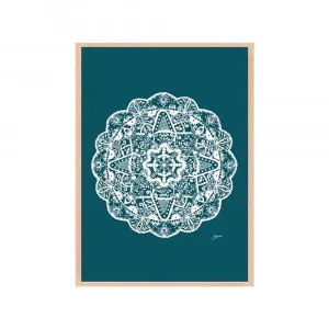 Marrakesh Mandala in Teal Solid Fine Art Print | FRAMED Tasmanian Oak Boxed Frame A3 (29.7cm x 42cm) With White Border by Luxe Mirrors, a Artwork & Wall Decor for sale on Style Sourcebook