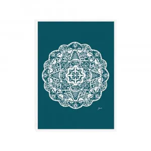 Marrakesh Mandala in Teal Solid Fine Art Print | FRAMED White Boxed Frame A3 (29.7cm x 42cm) With White Border by Luxe Mirrors, a Artwork & Wall Decor for sale on Style Sourcebook