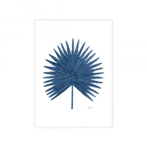 Fan Palm Living in Navy Blue Fine Art Print | FRAMED White Boxed Frame A3 (29.7cm x 42cm) by Luxe Mirrors, a Artwork & Wall Decor for sale on Style Sourcebook