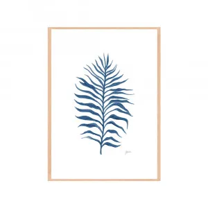 Tropical Fine Living Leaf in Navy Blue Fine Art Print | FRAMED Tasmanian Oak Boxed Frame A3 (29.7cm x 42cm) by Luxe Mirrors, a Artwork & Wall Decor for sale on Style Sourcebook