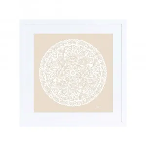 Sahara Mandala in Ivory Solid Fine Art Print | FRAMED White Boxed Frame Square (30cm x 30cm) With White Border by Luxe Mirrors, a Artwork & Wall Decor for sale on Style Sourcebook