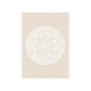 Sahara Mandala in Ivory Solid Fine Art Print | FRAMED White Boxed Frame A3 (29.7cm x 42cm) No White Border by Luxe Mirrors, a Artwork & Wall Decor for sale on Style Sourcebook