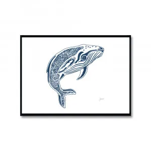 Henry the Humpback Whale in Navy Blue Fine Art Print | FRAMED Black Boxed Frame A2 Poster (42cm x 59.4cm) by Luxe Mirrors, a Artwork & Wall Decor for sale on Style Sourcebook