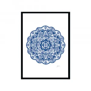 Marrakesh Mandala in Navy Wall Art | CANVAS Black Boxed Frame A3 (29.7cm x 42cm) by Luxe Mirrors, a Artwork & Wall Decor for sale on Style Sourcebook