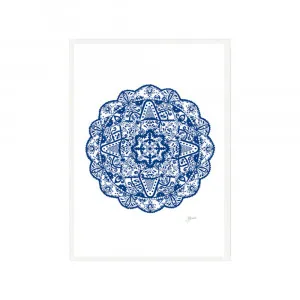 Marrakesh Mandala in Navy Wall Art | CANVAS White Boxed Frame A3 (29.7cm x 42cm) by Luxe Mirrors, a Artwork & Wall Decor for sale on Style Sourcebook