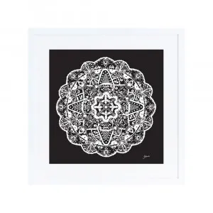 Marrakesh Mandala in Solid Black Wall Art | FRAMED White Boxed Frame Square (30cm x 30cm) With White Border by Luxe Mirrors, a Artwork & Wall Decor for sale on Style Sourcebook