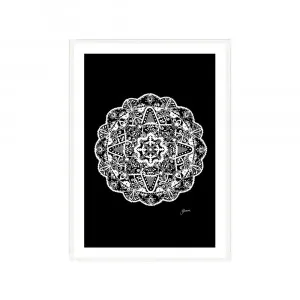 Marrakesh Mandala in Solid Black Wall Art | FRAMED White Boxed Frame A3 (29.7cm x 42cm) With White Border by Luxe Mirrors, a Artwork & Wall Decor for sale on Style Sourcebook