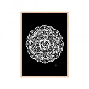 Marrakesh Mandala in Solid Black Wall Art | FRAMED Tasmanian Oak Boxed Frame A3 (29.7cm x 42cm) No White Border by Luxe Mirrors, a Artwork & Wall Decor for sale on Style Sourcebook